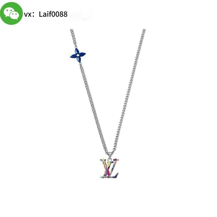 LV 彩色珐琅吊坠银色项链